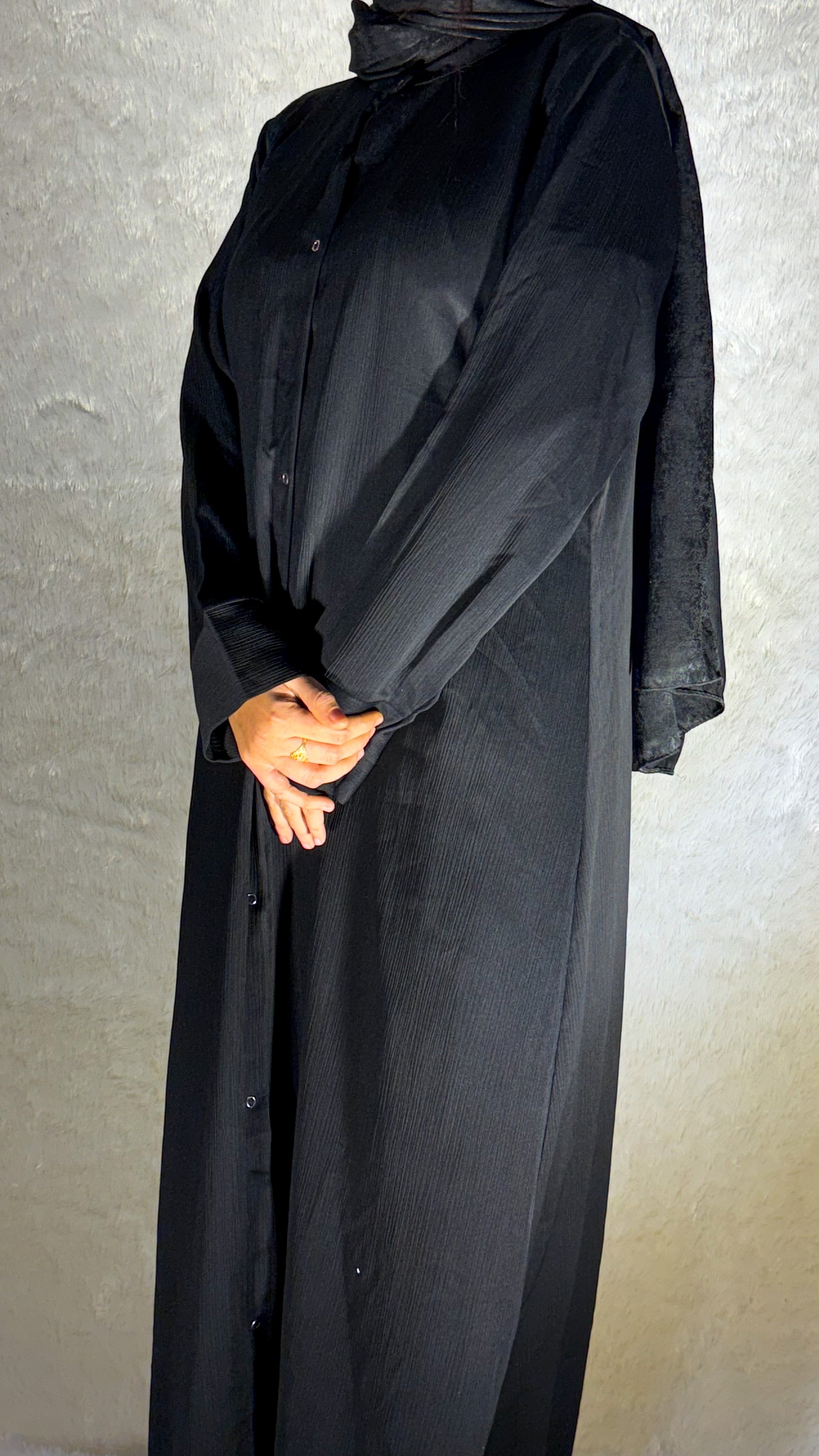 Fatima Noir Classic Front-Open Abaya