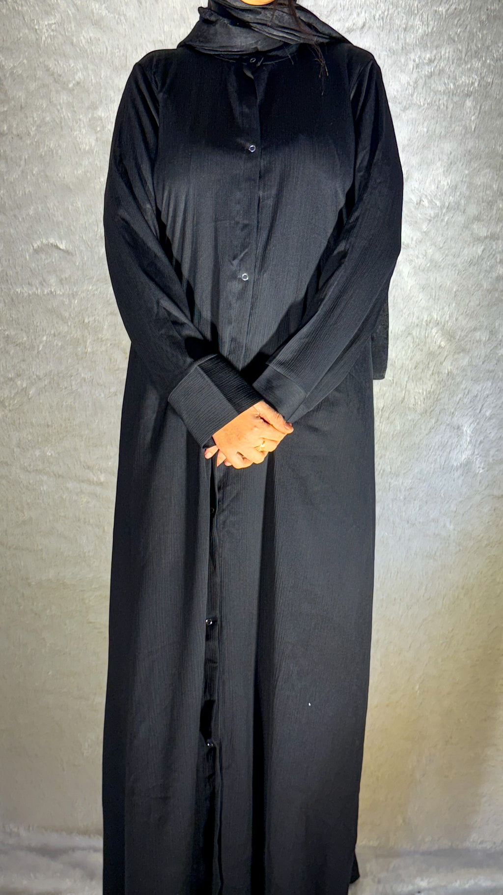 Fatima Noir Classic Front-Open Abaya