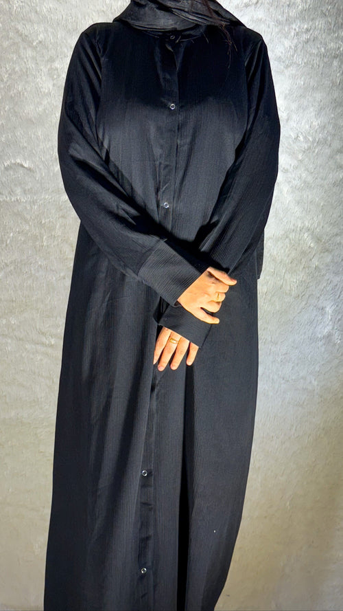 Fatima Noir Classic Front-Open Abaya